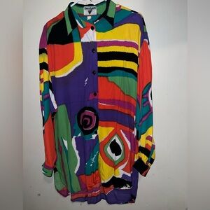 Vintage MultiColored Y2K Button Front Top